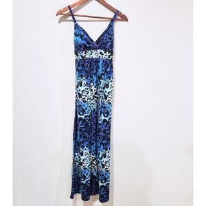 Derek Heart Blue Y2K Empire Waist Floral Animal Print Maxi Dress Size Medium